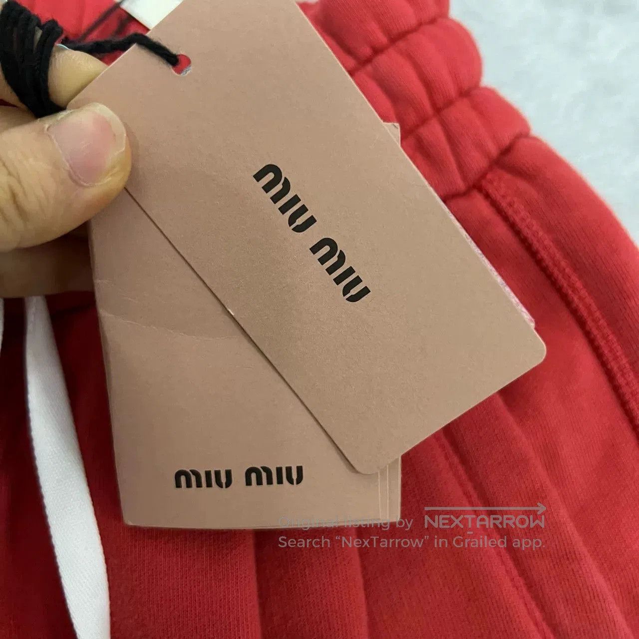 Miu Miu Miu Miu Red Logo Print Drawstring Shorts. Size 37" - 5 Thumbnail