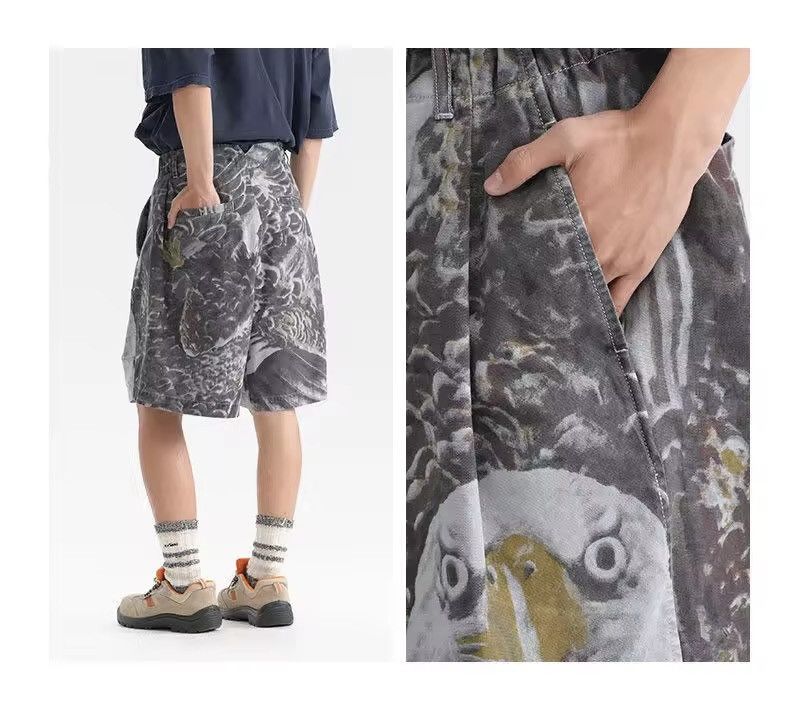 Designer Printed Streetwear Baggy Wide Leg Cargo Shorts Size US 32 / EU 48 - 6 Thumbnail