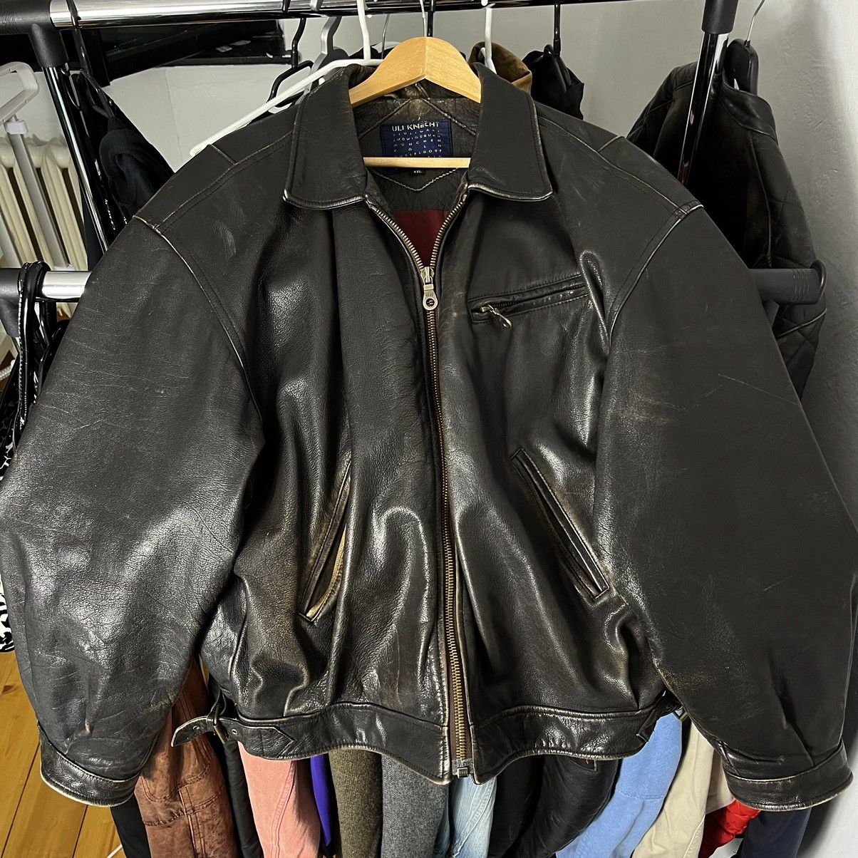 image of Avant Garde x Genuine Leather Vintage Washed Black/brown Leather Jacket 80’S Distressed in Black Br