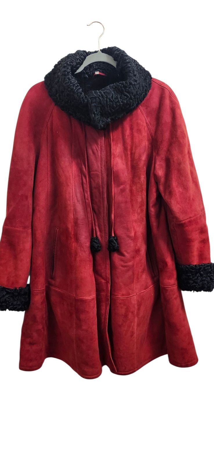 Other Vintage Suede Coat with Black Fur Trim Winter Jacket Size L / US 10 / IT 46 - 2 Thumbnail