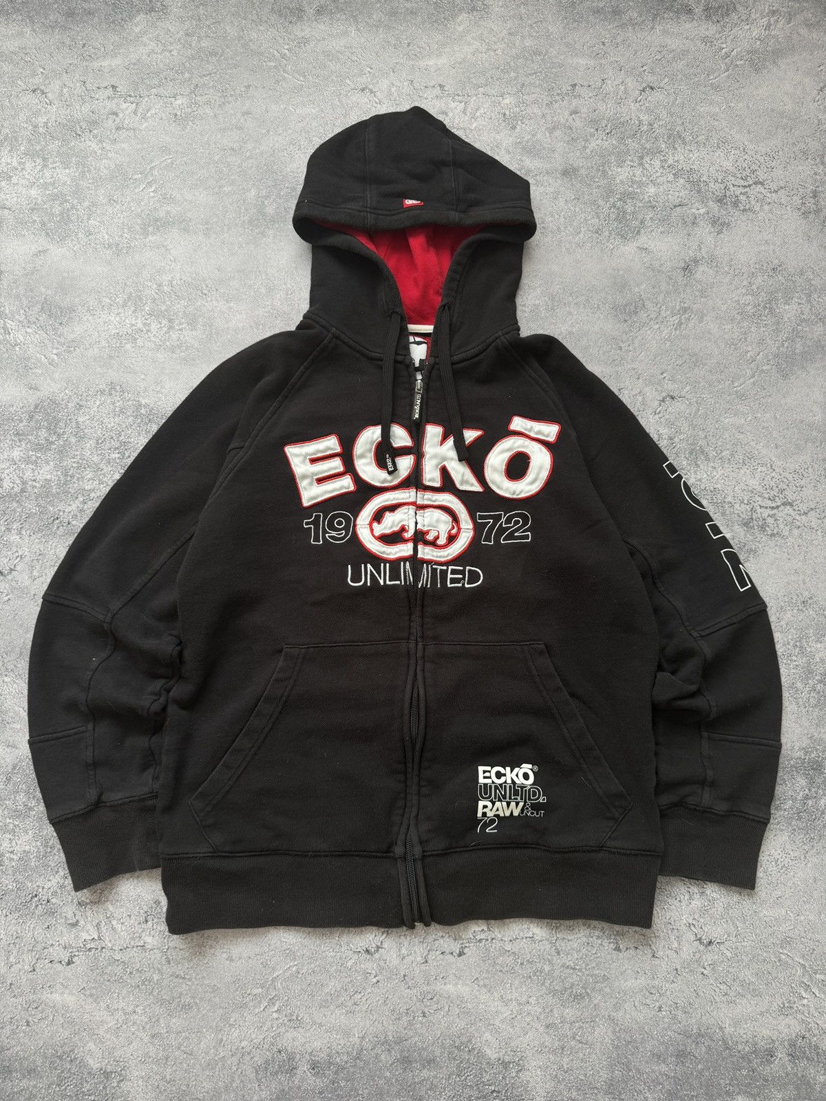 Vintage Ecko UNLTD Big Logo Zip Hoodie Black size M