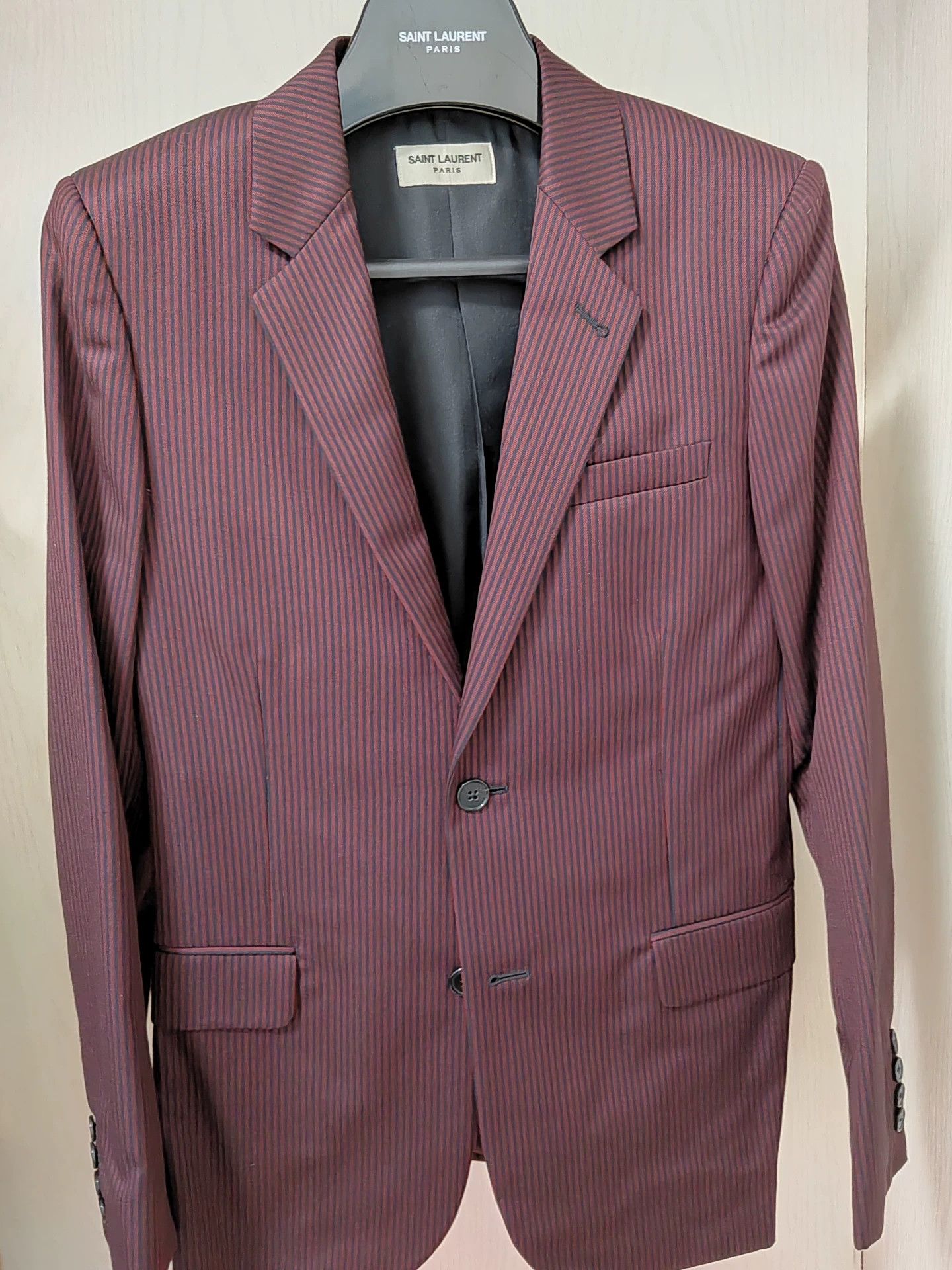 Saint Laurent Paris Saint Laurent Maroon Striped Blazer Size US S / EU 44-46 / 1 - 1 Thumbnail