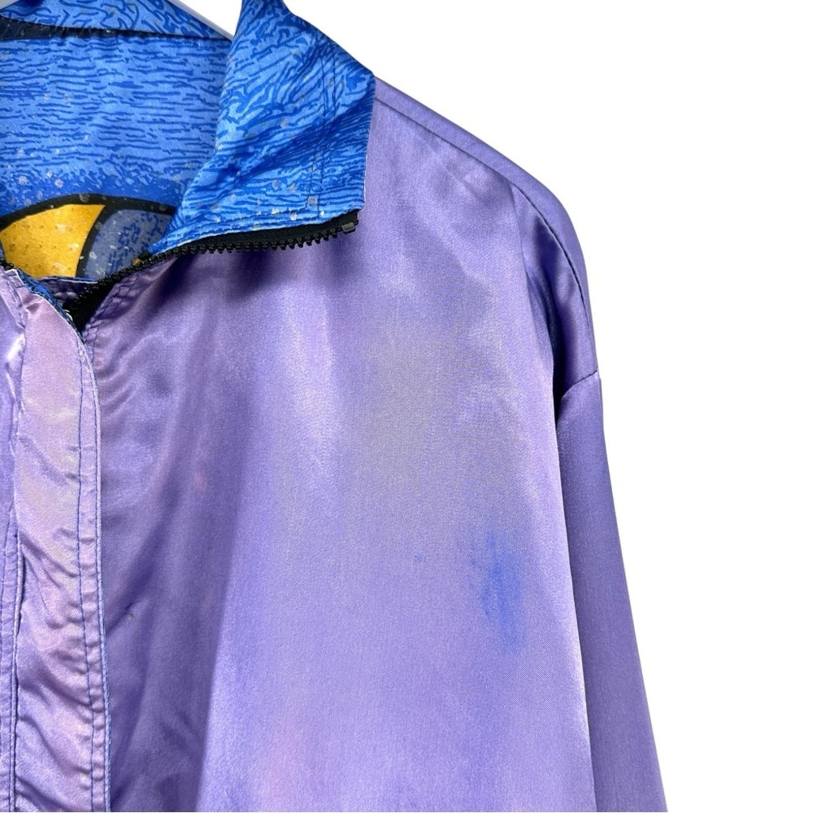 Vintage RARE Vintage Blue Purple Picasso Satin Zip Up Light Jacket Size US L / EU 52-54 / 3 - 11 Thumbnail