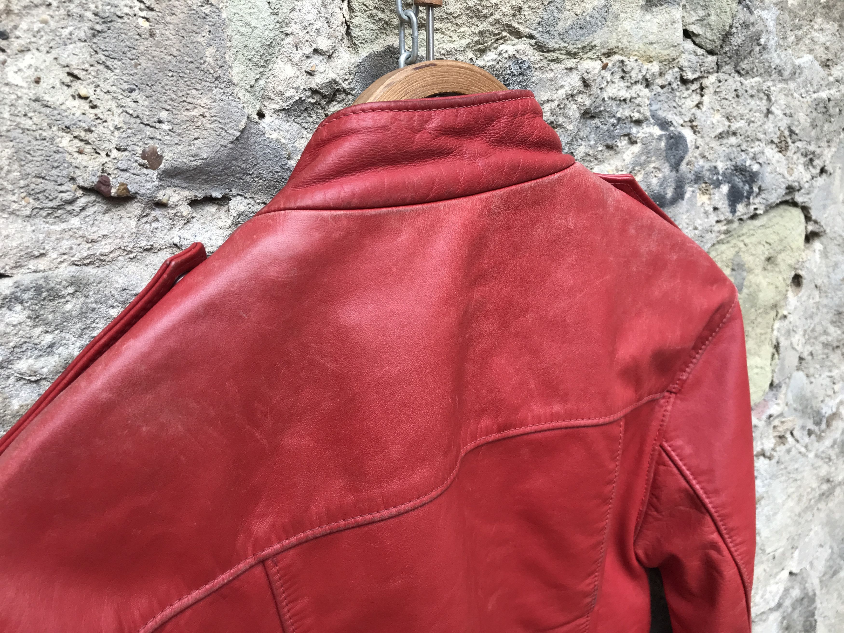 Vintage Vintage 80s Red Distressed Leather Motorcycle Bomber Jacket Size US XS / EU 42 / 0 - 14 Thumbnail