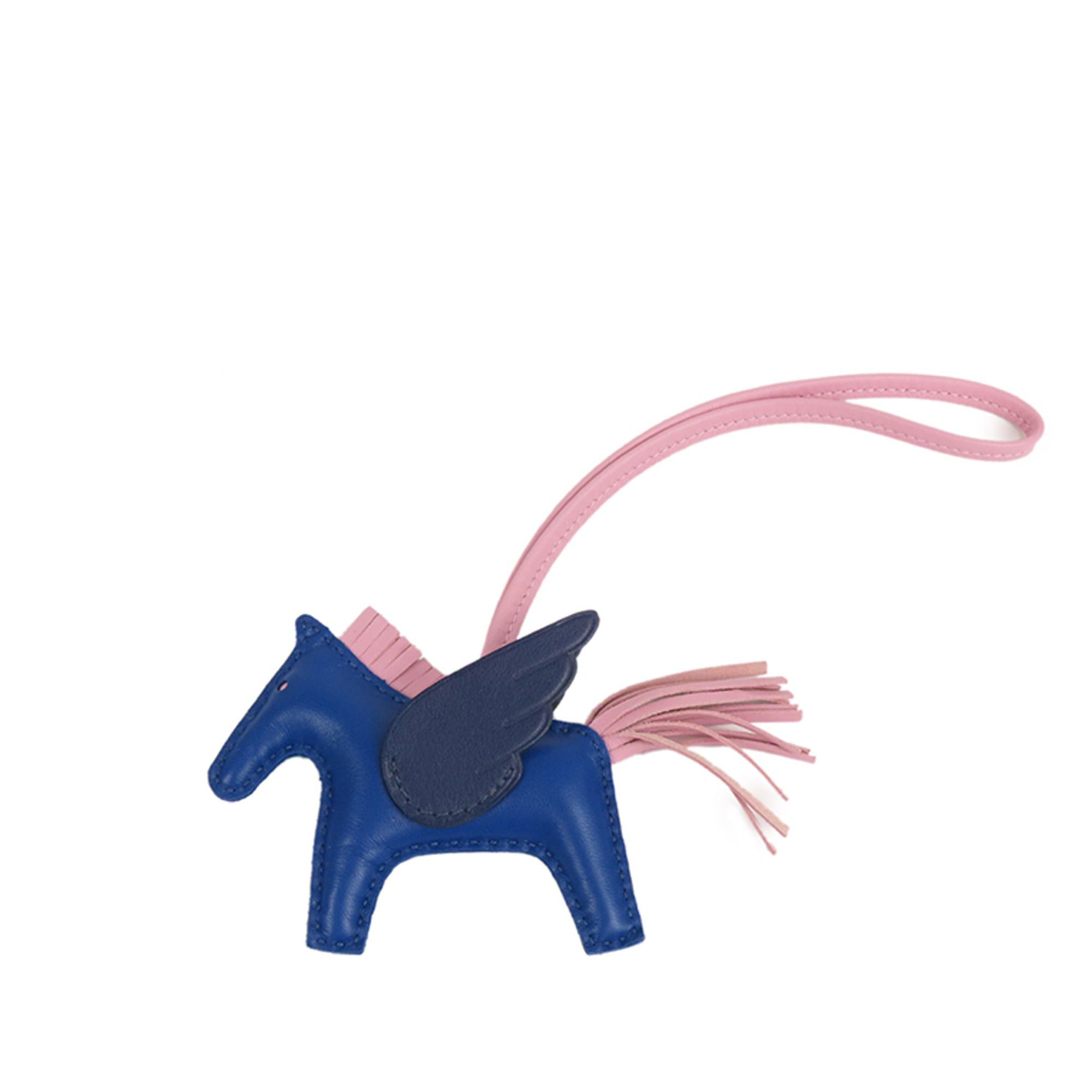 image of Hermes Milo & Horse Hair Grigri Rodeo Bag Charm Tpm in Blue, Women's