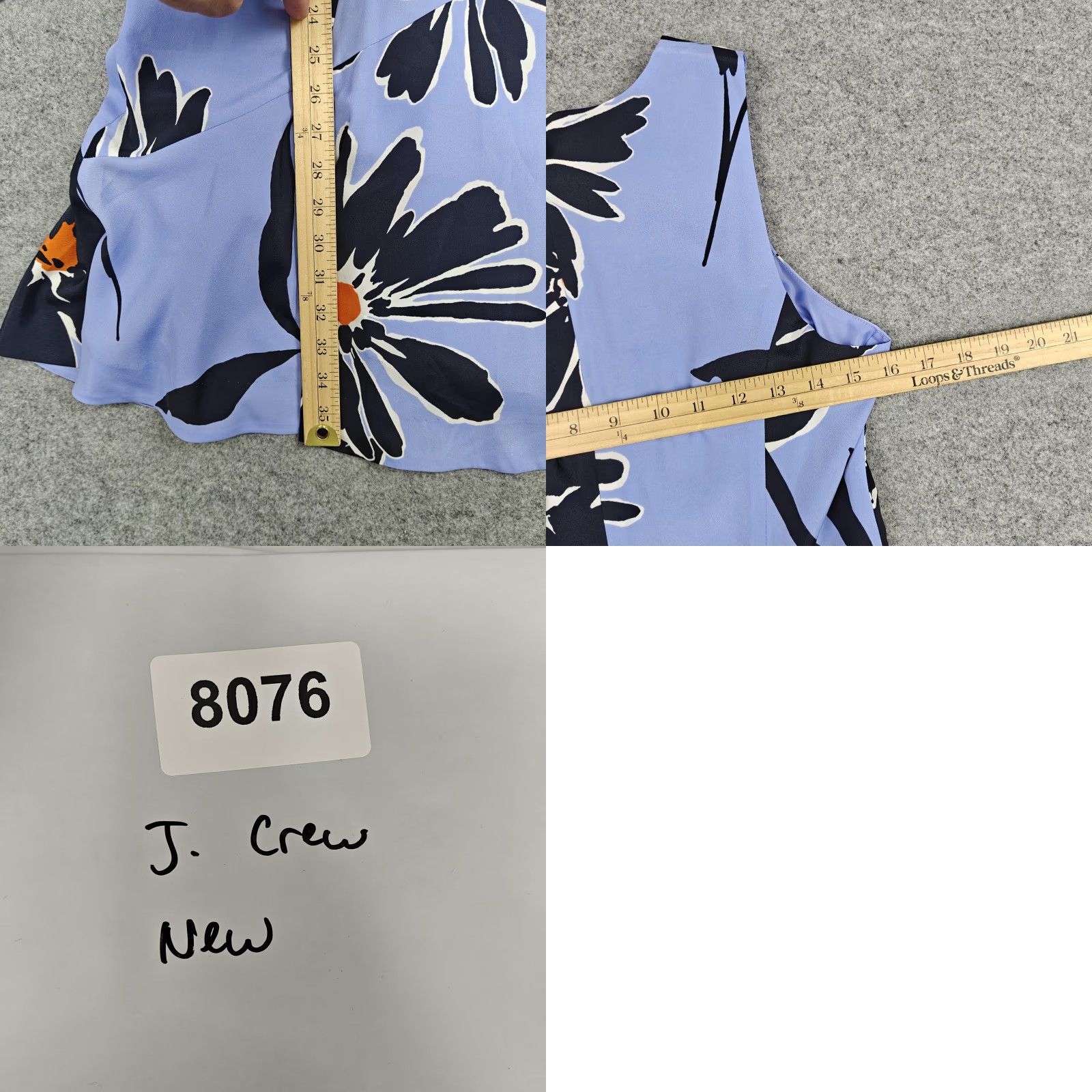 J.Crew Dress Womens 6 Blue Floral Sleeveless Fit & Flare Lined Knee Length  New
