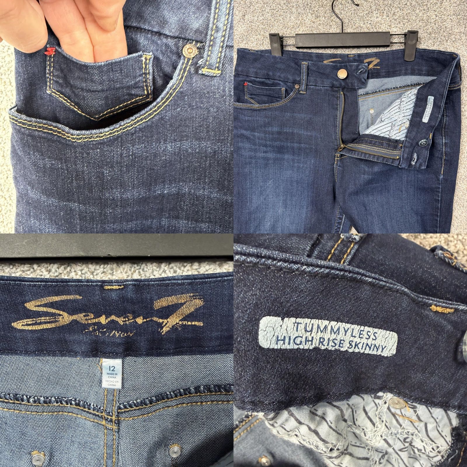 Vintage Seven7 Tummyless High Rise Skinny Jeans Womens 12 Blue Dark Wash Stretch Denim Size 34" / US 12 / IT 48 - 8 Thumbnail