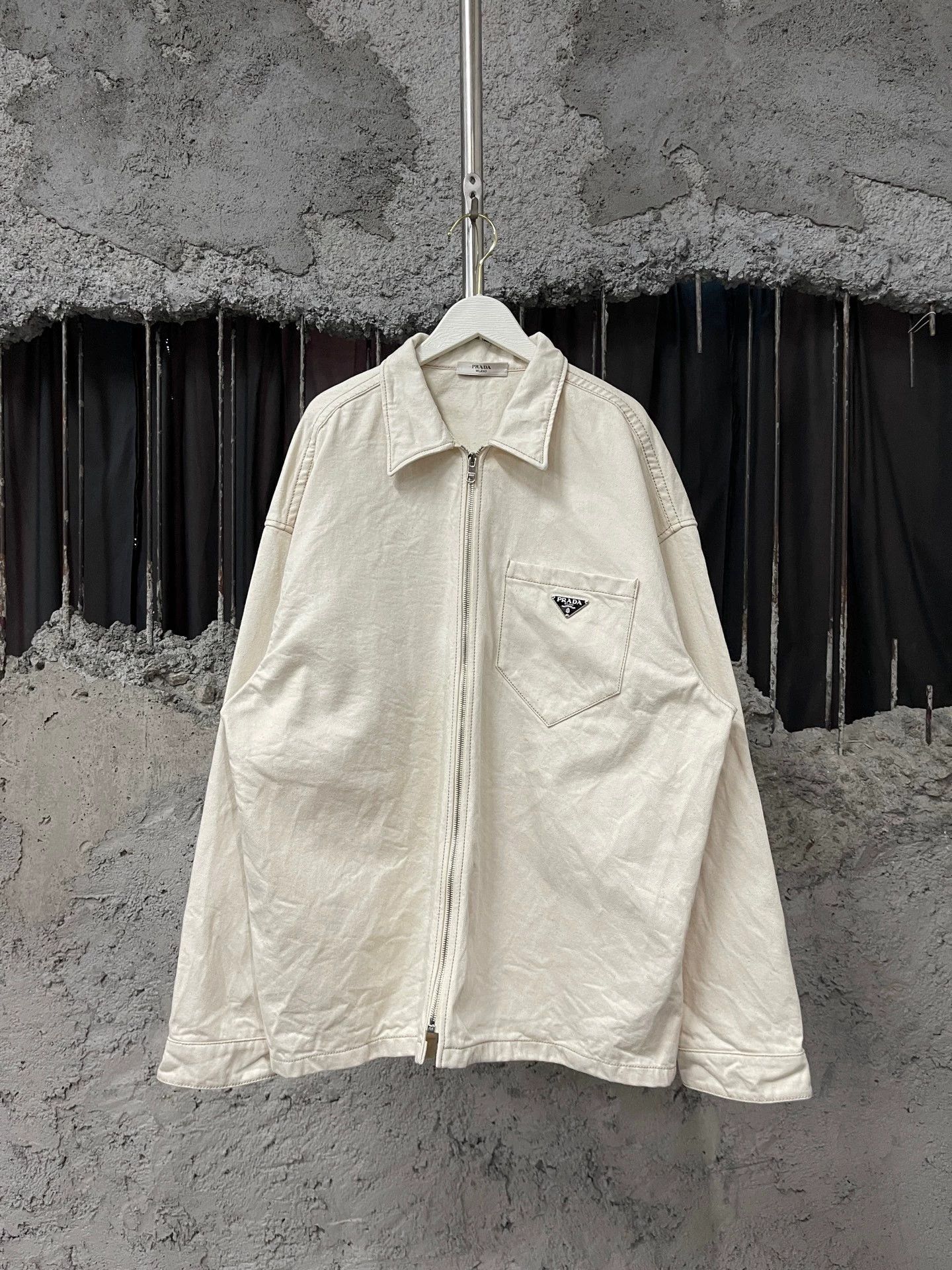 Prada White Collared Zip-Up Jacket - XL Size US XL / EU 56 / 4 - 1 Thumbnail
