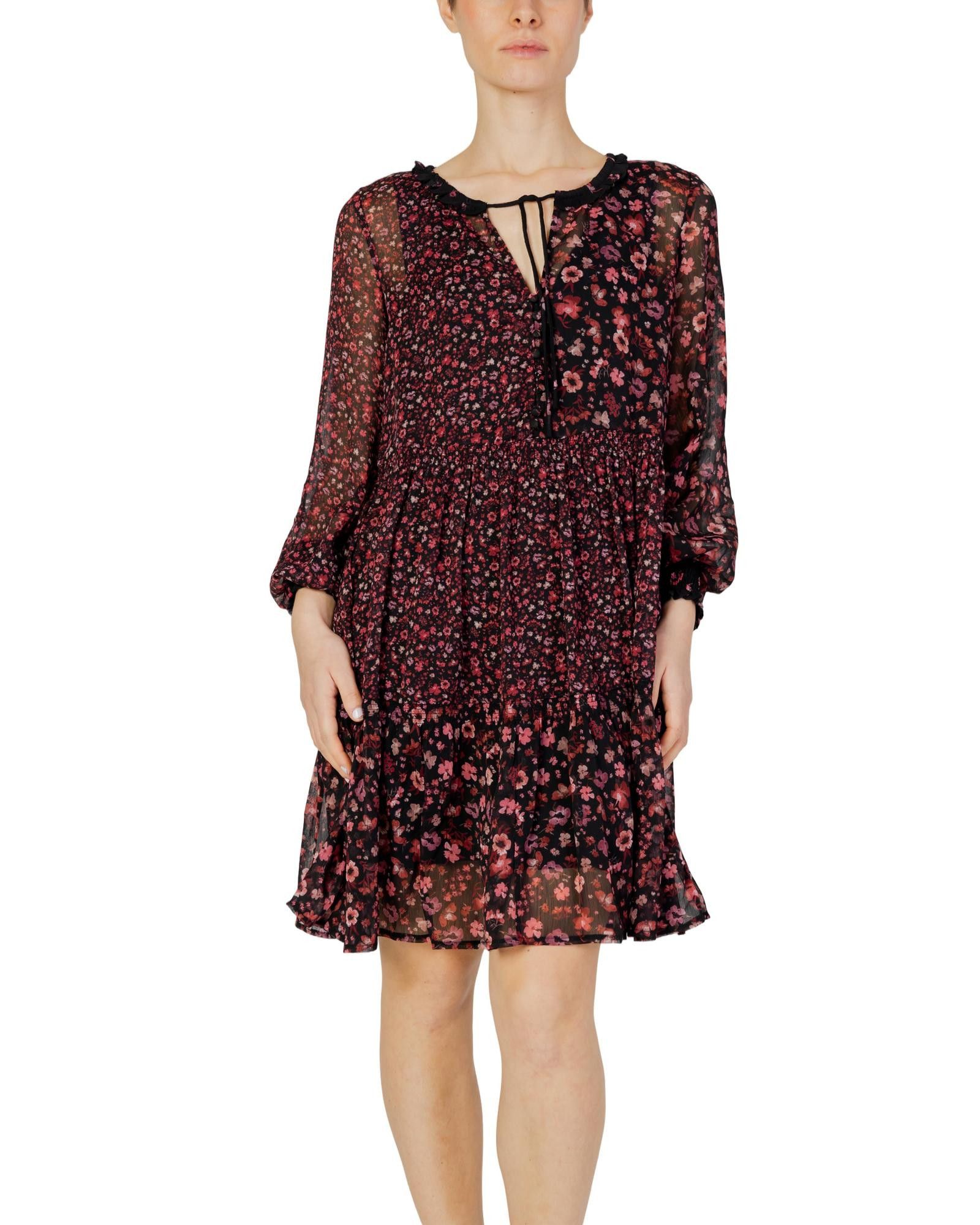 image of Desigual Floral Long Sleeve V-Neck Dress in Black, Women's (Size Small)