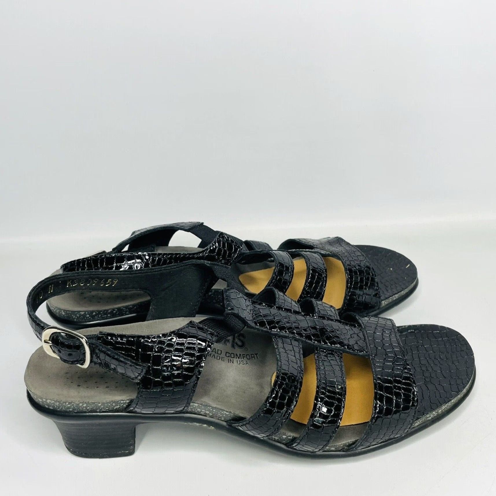 SAS VINTAGE SAS Tripad Allegro Black Patent Leather Croc Snake Print Heel Sandals Sz 10 N Size US 10 / IT 40 - 4 Thumbnail