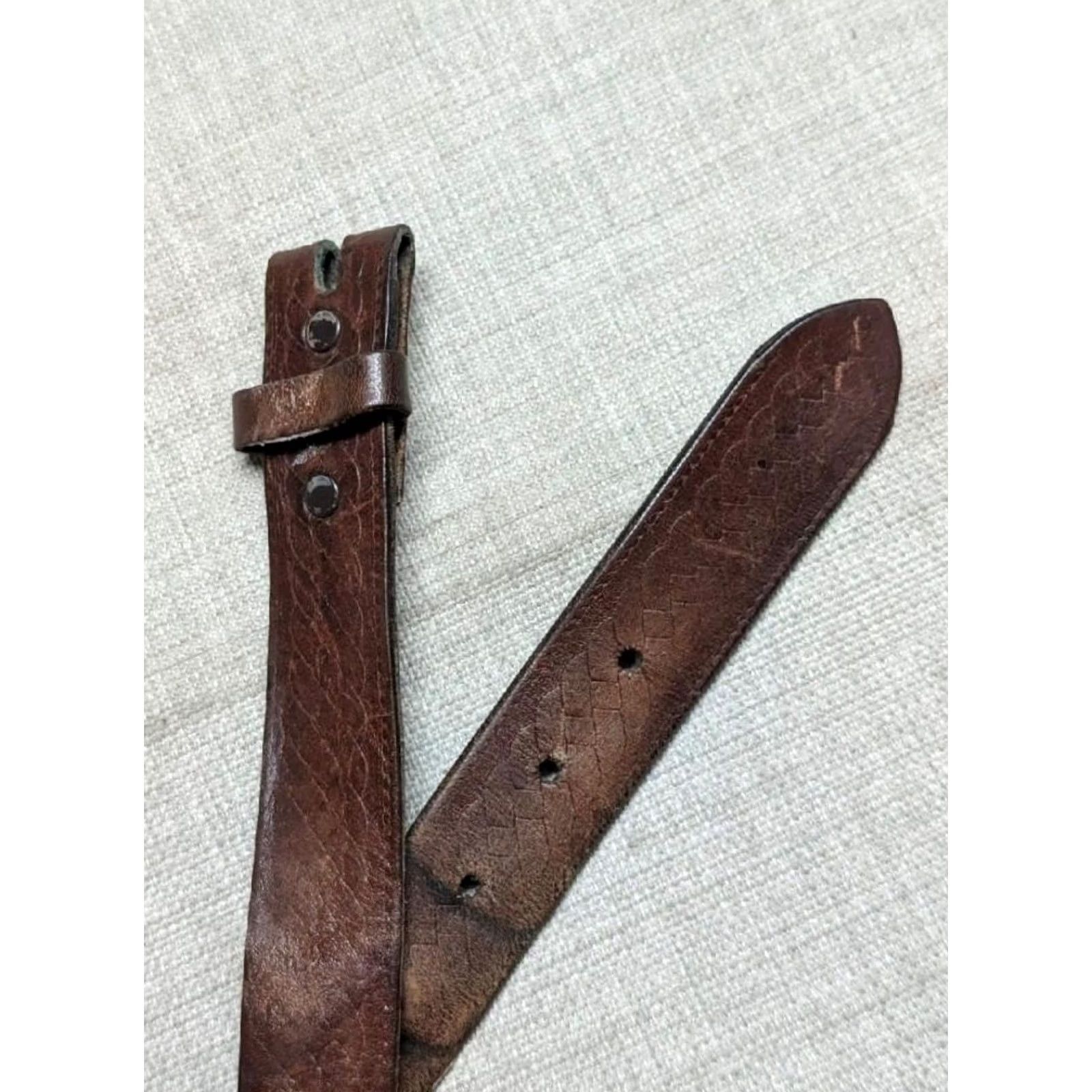 Vintage VINTAGE handcrafted western belt Tooled belt buckle 40 brown cowhide leather patina Men Belt XS? Size 40 - 5 Thumbnail