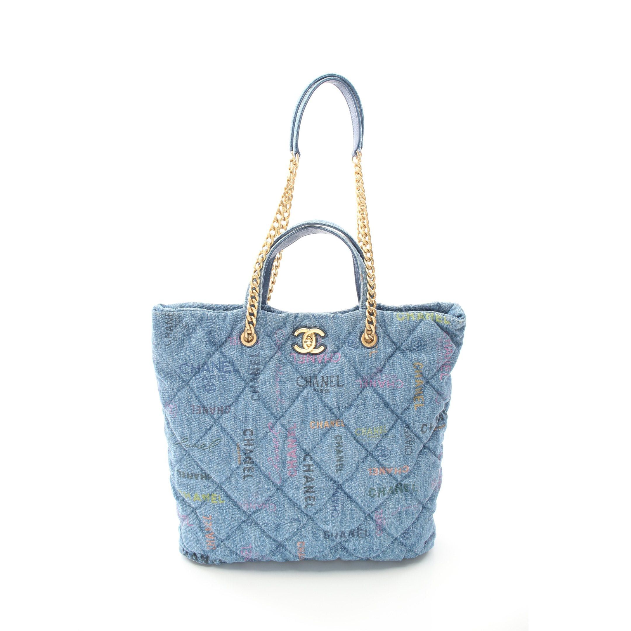 Chanel Chanel Matelasse Maxi Shopping Chain Shoulder Bag Tote Denim Blue Multicolor Gold Hardware Turn Lock Size ONE SIZE - 1 Thumbnail