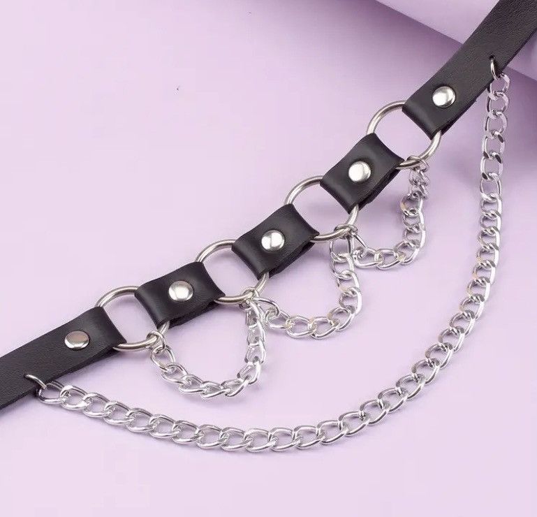 Other Gothic Sexy Punk Faux Leather Choker with Cuban Link Chain Size ONE SIZE - 3 Thumbnail