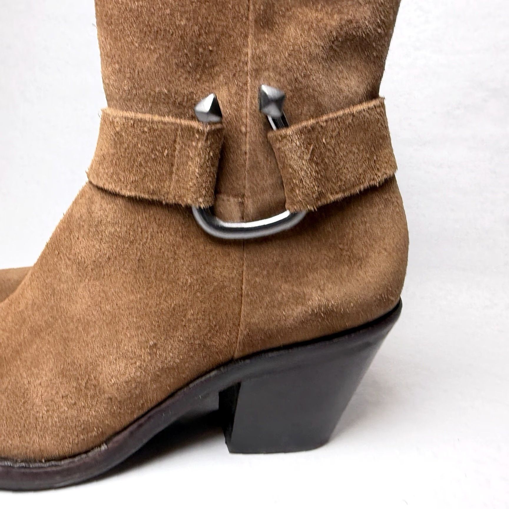 Vintage Antonio Melani Tabbie Oiled Suede Buckle Ankle Boots Women's Size 6M Brown Western/Bohemian Size US 6 / IT 36 - 2 Thumbnail