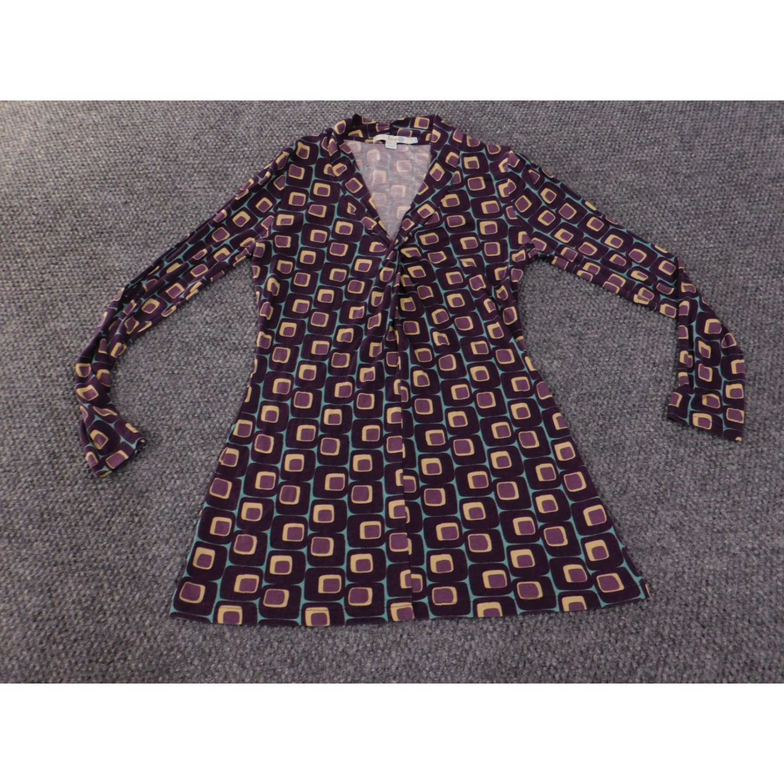 Boden Boden Dress Womens US 6 Purple Geometric Retro Mod Print Long Sleeve Lyocell Size M / US 6-8 / IT 42-44 - 2 Thumbnail