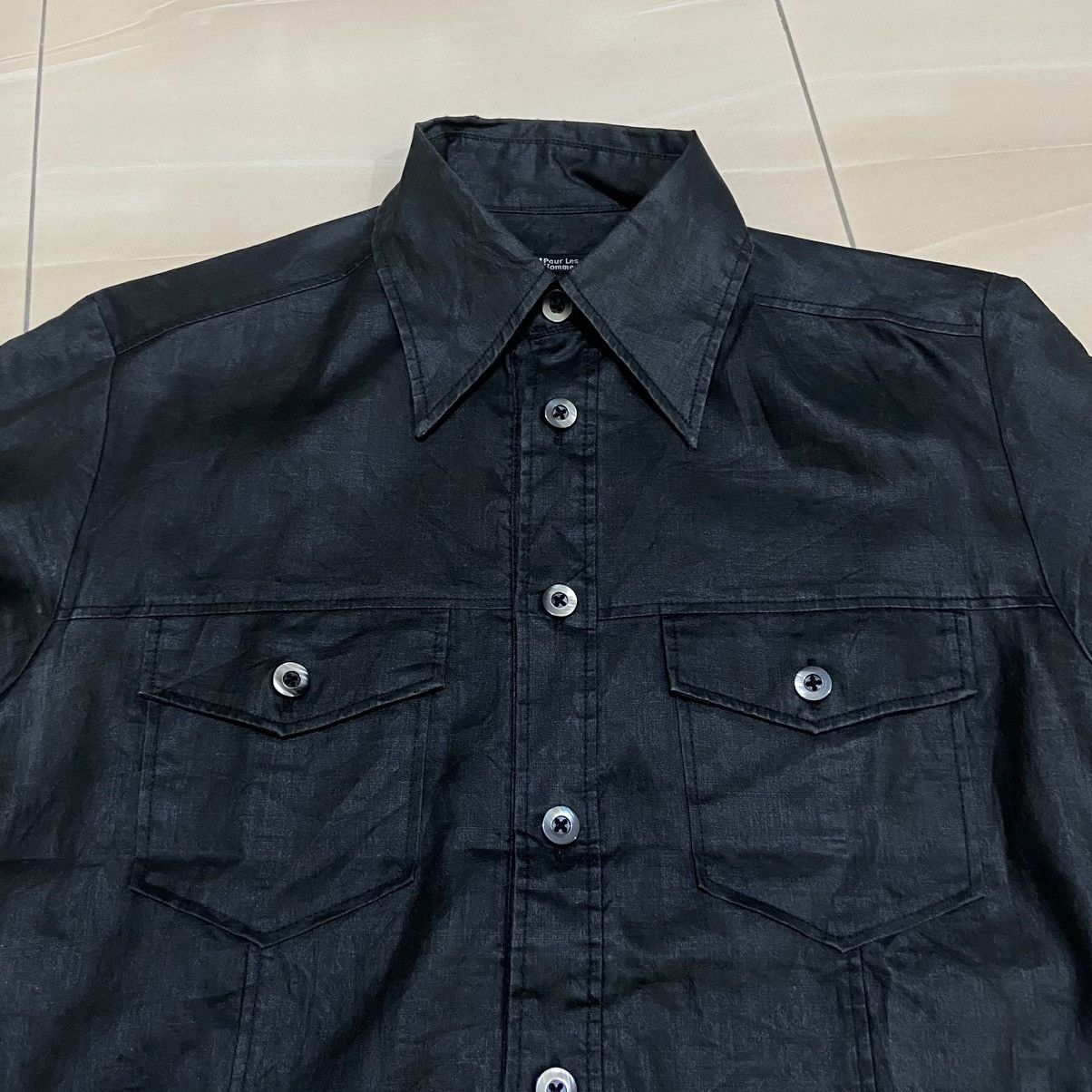 5351 POUR LES HOMMES × Japanese Brand × Vintage 5351 Pour Les Hommes Linen Shirt Size US S / EU 44-46 / 1 - 4 Thumbnail