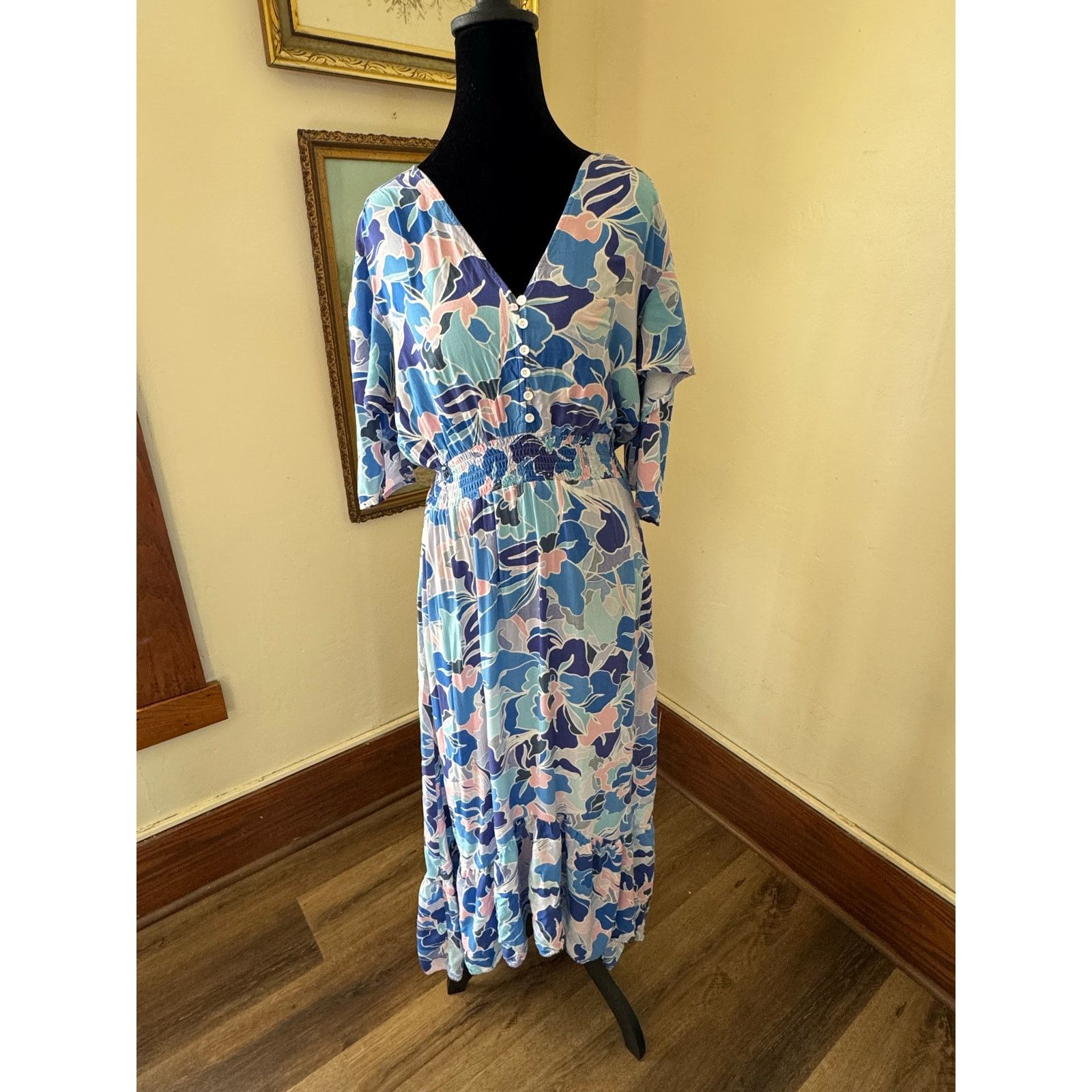Other Abel The Label Blue Floral Maxi Dress Smocked Waist Boho M Size M / US 6-8 / IT 42-44 - 1 Thumbnail