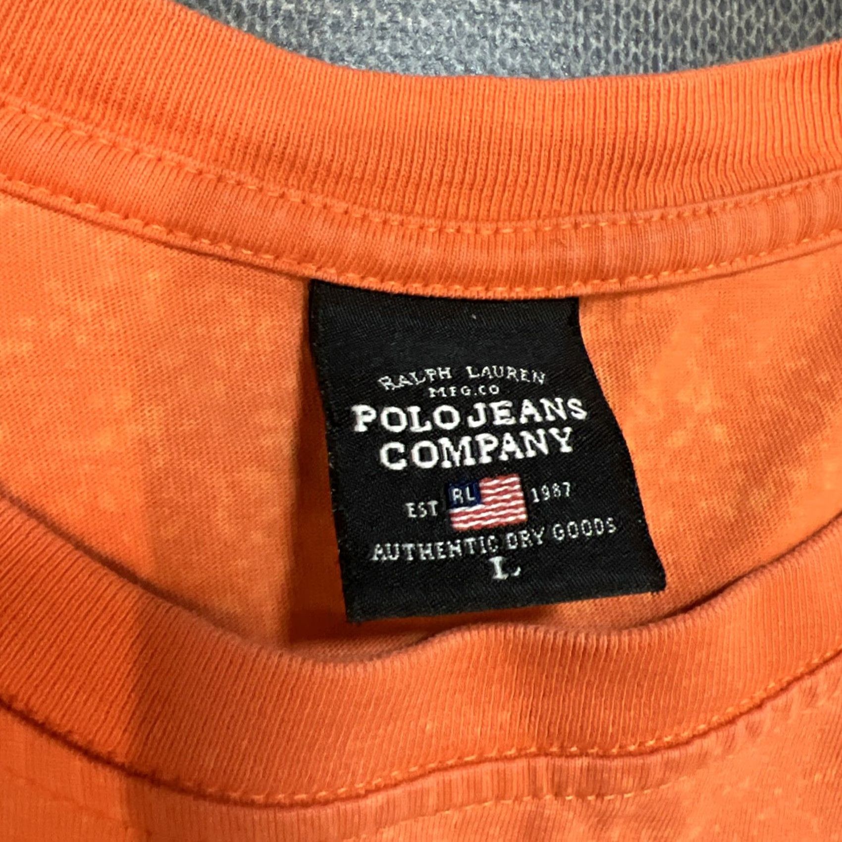 Ralph Lauren VINTAGE Ralph Lauren Polo Jeans Co Tee Mens Large Orange Embroidered 90s USA Shirt Size US L / EU 52-54 / 3 - 5 Thumbnail