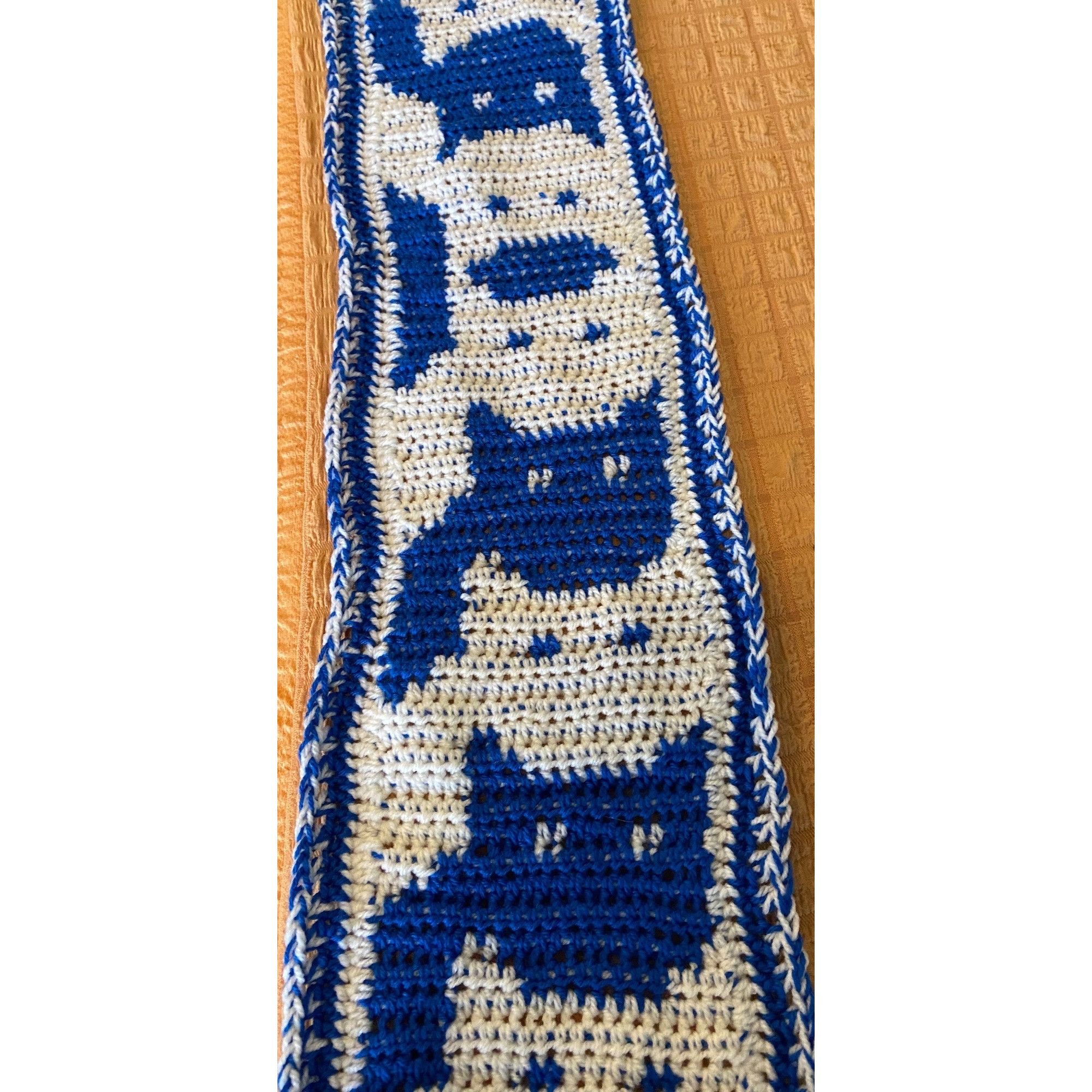 Other Handmade Crochet Cat Winter Scarf 62" Blue & White W/8” Frin Size ONE SIZE - 8 Thumbnail