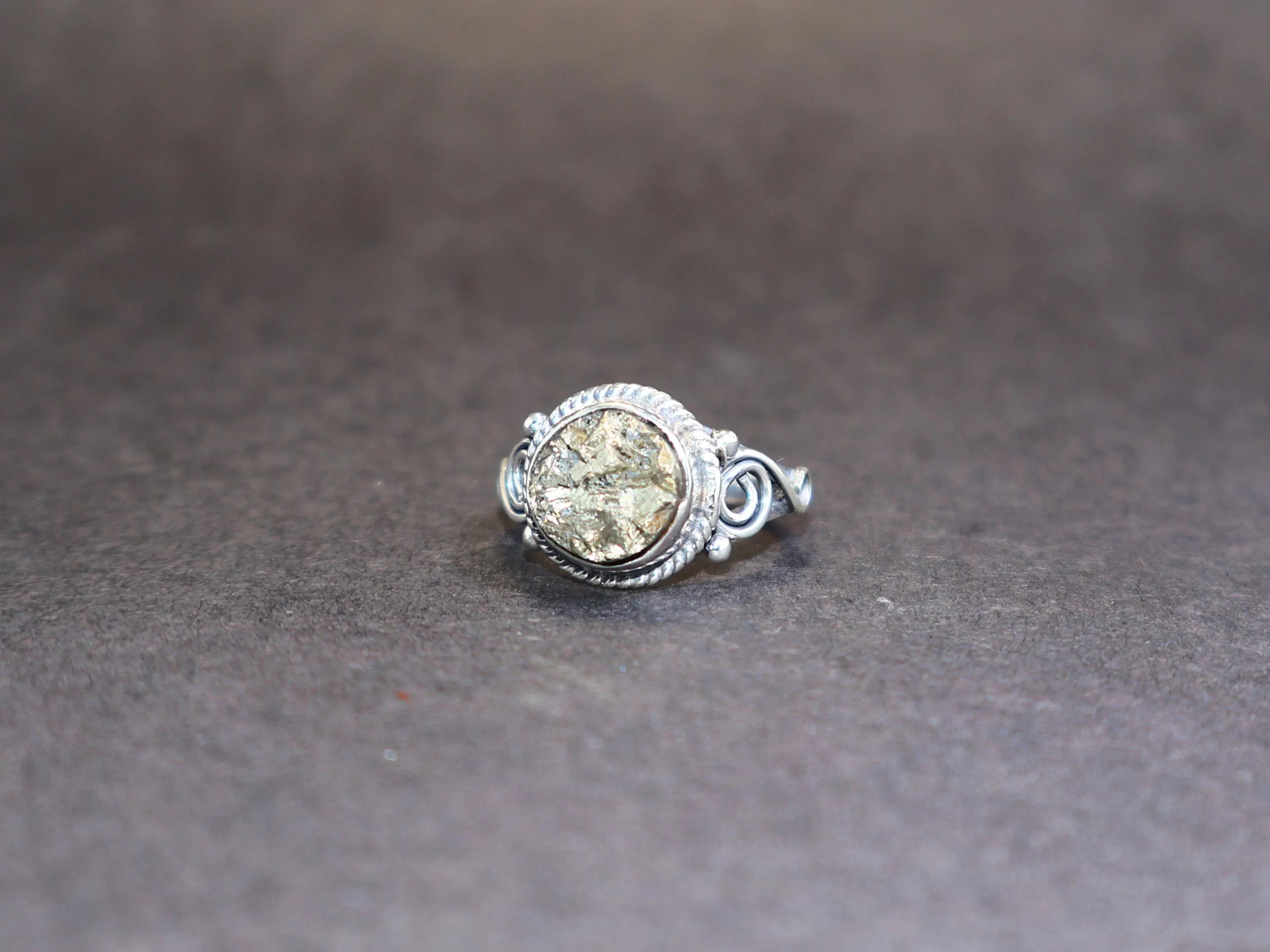 Handmade Pyrite ring, Round shape ring, Sterling Silver Handmade Ring Size ONE SIZE - 2 Thumbnail
