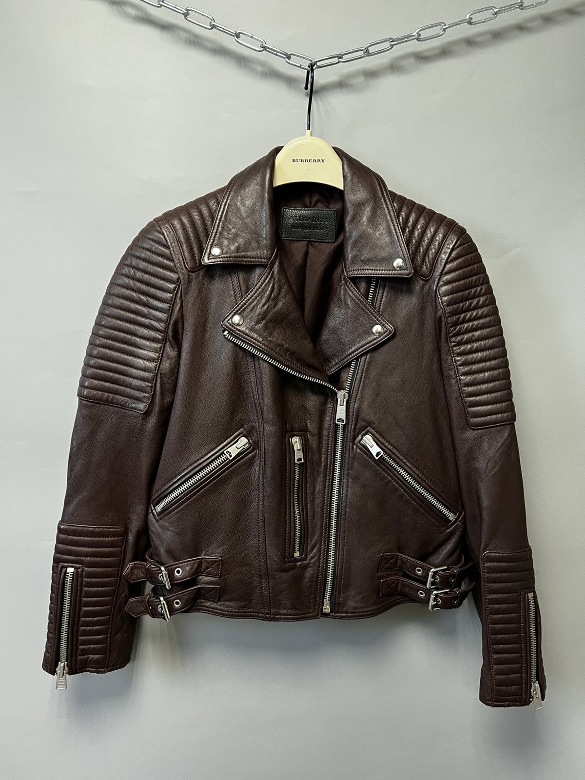 Allsaints AllSaints Estella Leather Biker Jacket Brown/Chocolate Lamb Size M / US 6-8 / IT 42-44 - 1 Thumbnail
