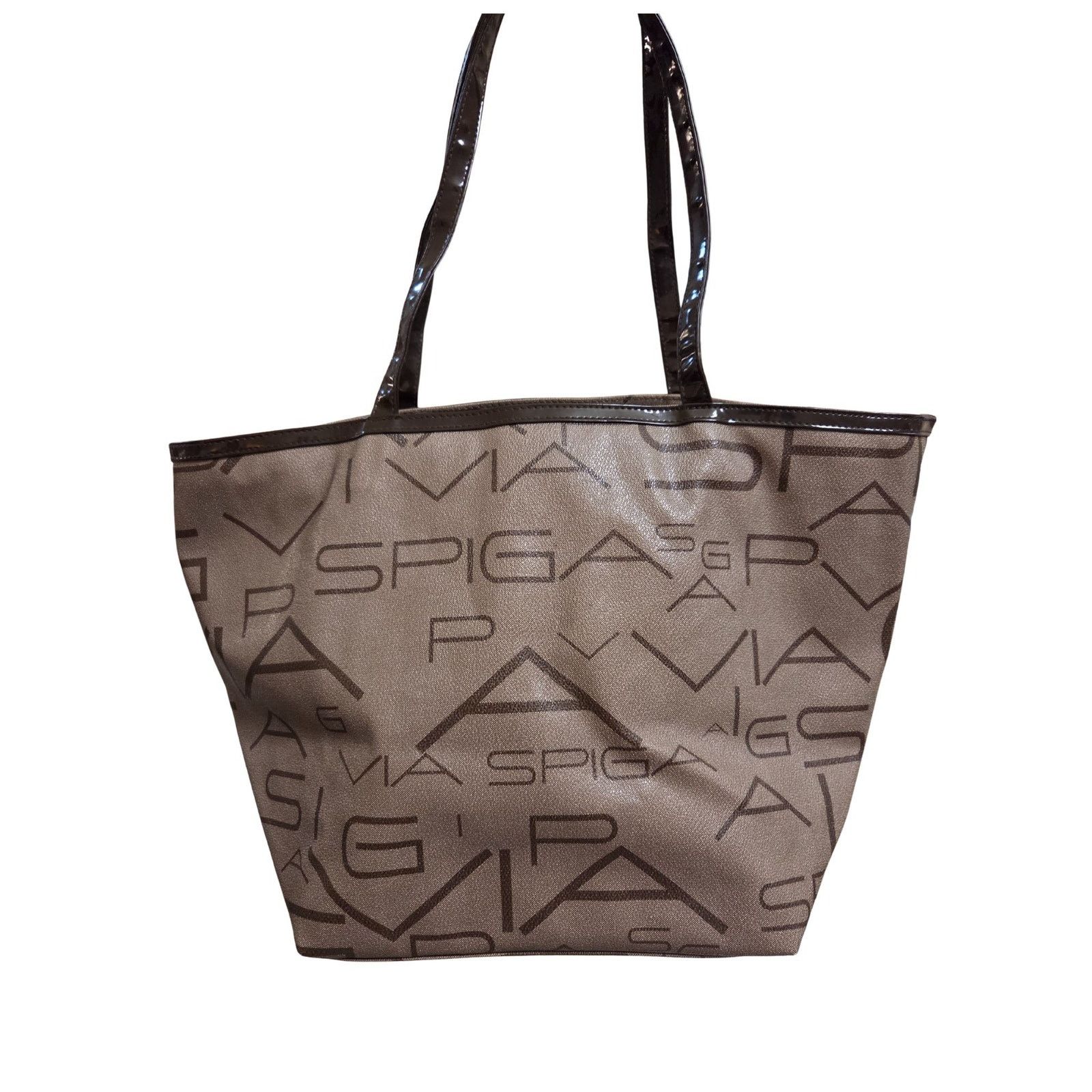 Nordstrom Via Spiga Taupe Logo Shoulder Bag w/ Patent Straps Size ONE SIZE - 2 Thumbnail