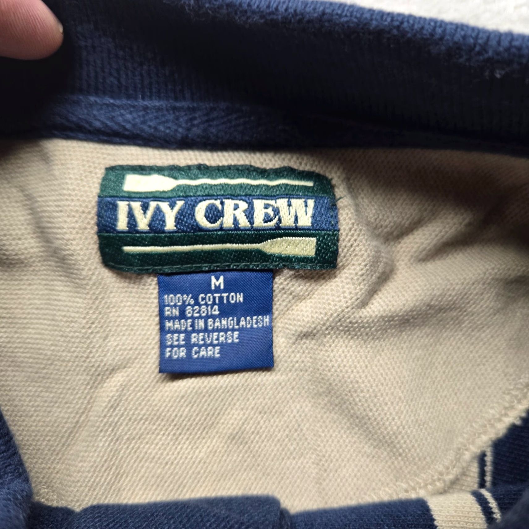 Vintage Ivy Crew Polo Shirt Blue Striped 100% Cotton Adult Men's M Size Short Sleeve Collared Logo Embroidered Size US M / EU 48-50 / 2 - 3 Thumbnail