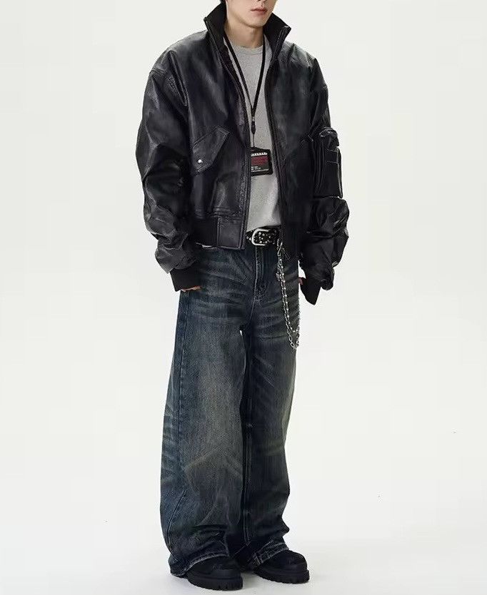Leather Designer Punk Oversize Zip Up PU Leather Jacket Bomber Size US L / EU 52-54 / 3 - 3 Thumbnail