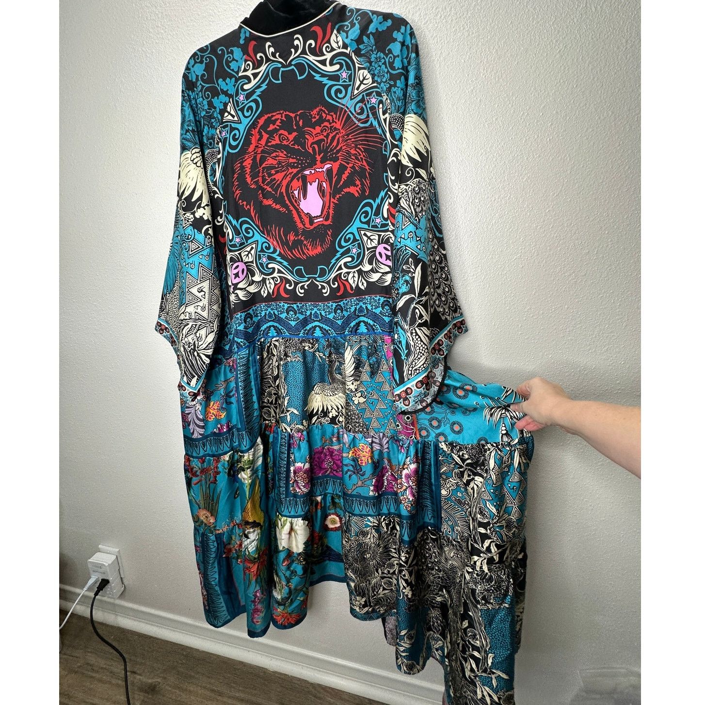 F.R.S F.R.S. Cream Black Blue Red Multi Bird Floral Tiger Kimono M Size 27" / US 4 / IT 40 - 6 Thumbnail