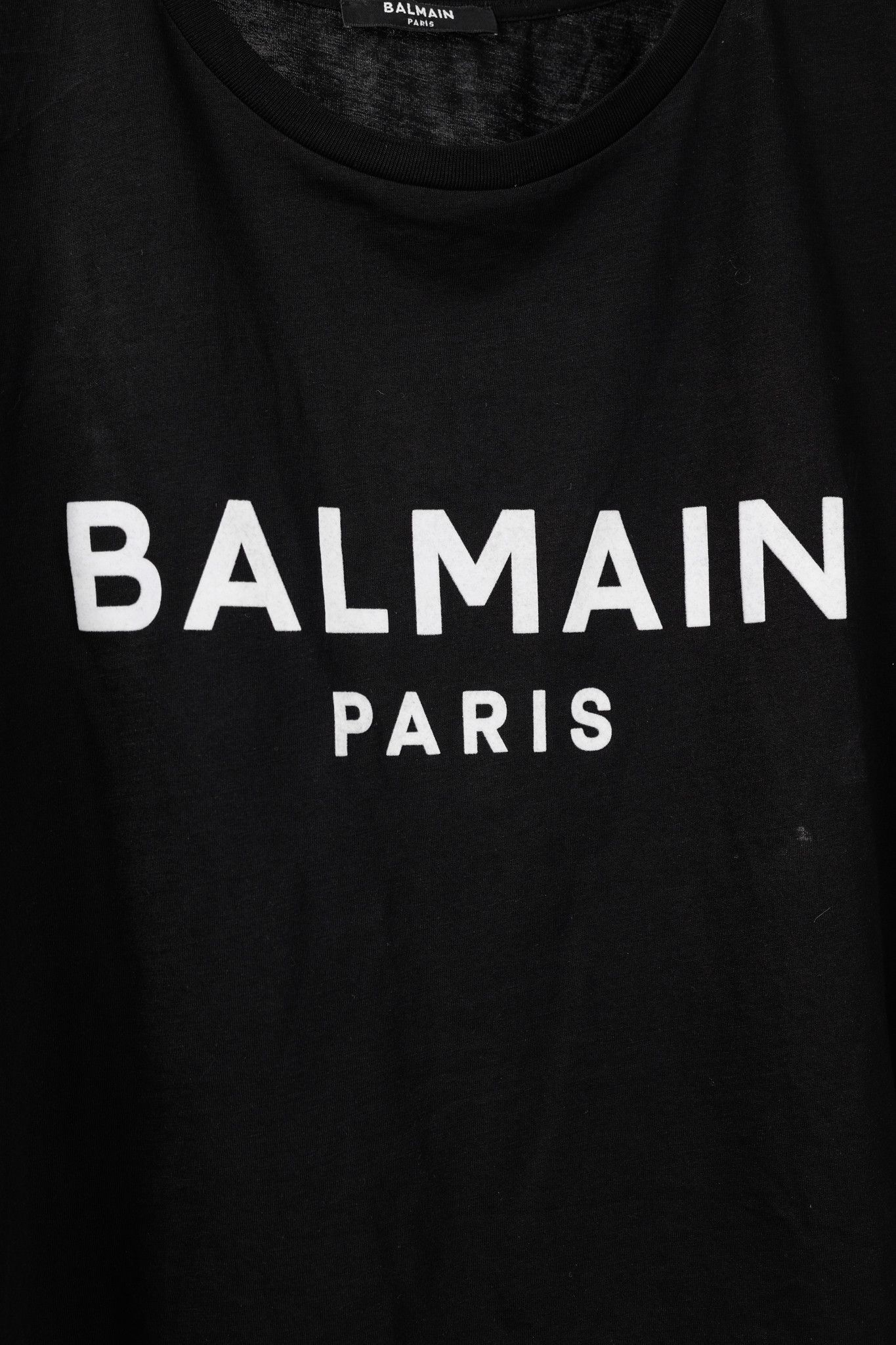 Balmain Balmain Black Cotton Cropped Velvet-Logo-Print T-Shirt Size L / US 10 / IT 46 - 6 Thumbnail