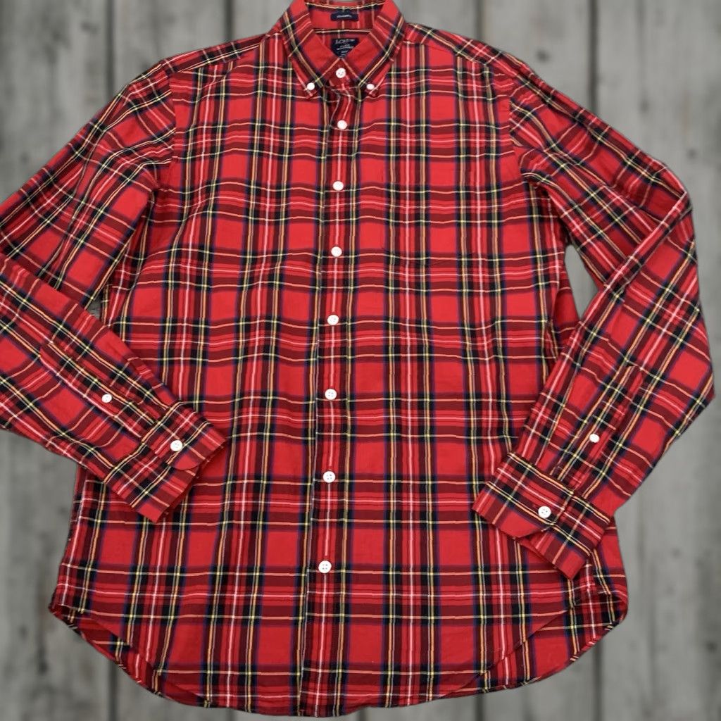 J.Crew J. CREW Flex Casual Shirt Men MT Medium Tall Red Tartan Long Sleeve Button-Up Woven Slim Fit Christmas Holiday Plaid Shirt Size US M / EU 48-50 / 2 - 1 Thumbnail