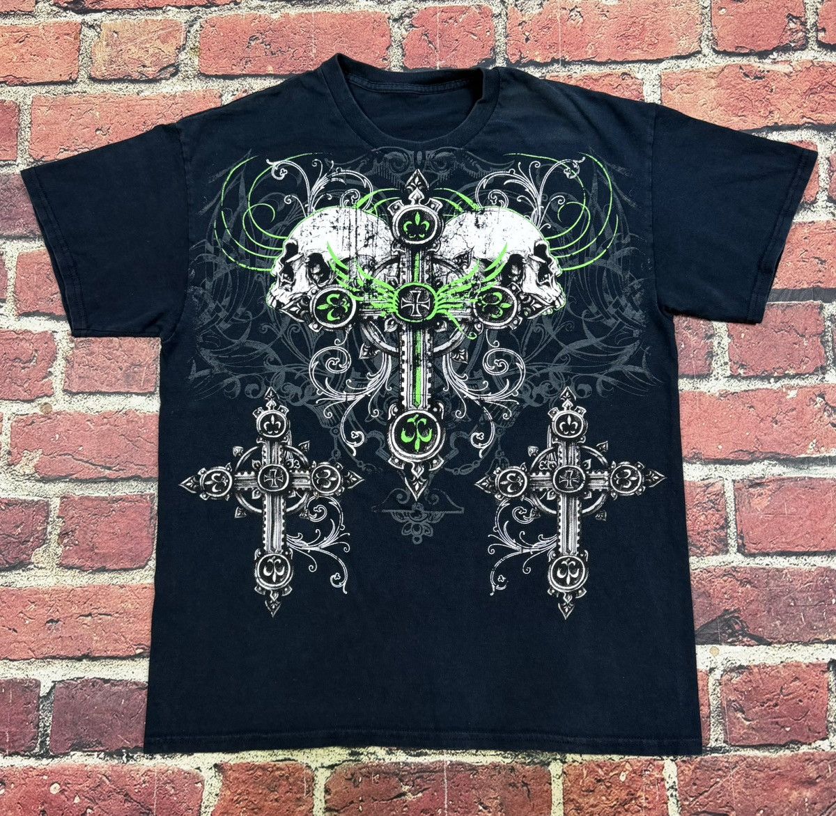 Other Y2K Affliction Style Skull Cross Graphic Tee Cyber Grunge Size US L / EU 52-54 / 3 - 1 Thumbnail