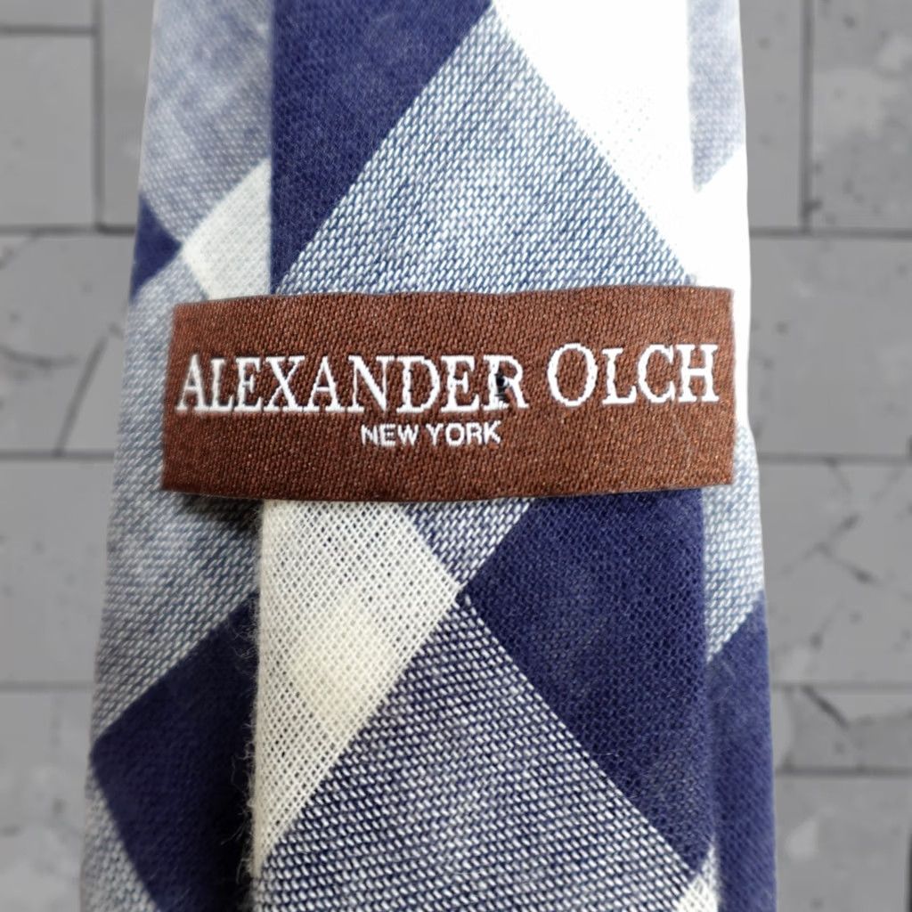 Vintage Alexander Olch Tie Blue Plaid 100% Cotton Handmade in New York Men Tie Skinny 57"-60" Blue Plaid NS Size ONE SIZE - 1 Thumbnail