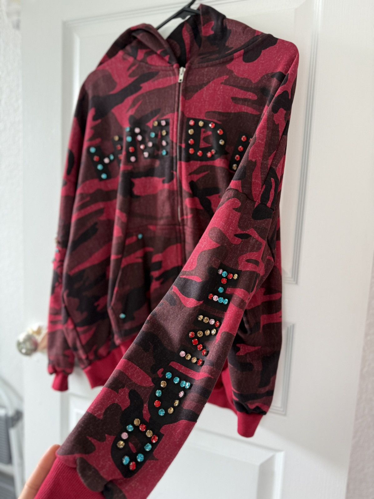 HMDD HMDD Red Camo Rhinestone Zip Up Hoodie Size Medium Size US M / EU 48-50 / 2 - 3 Thumbnail