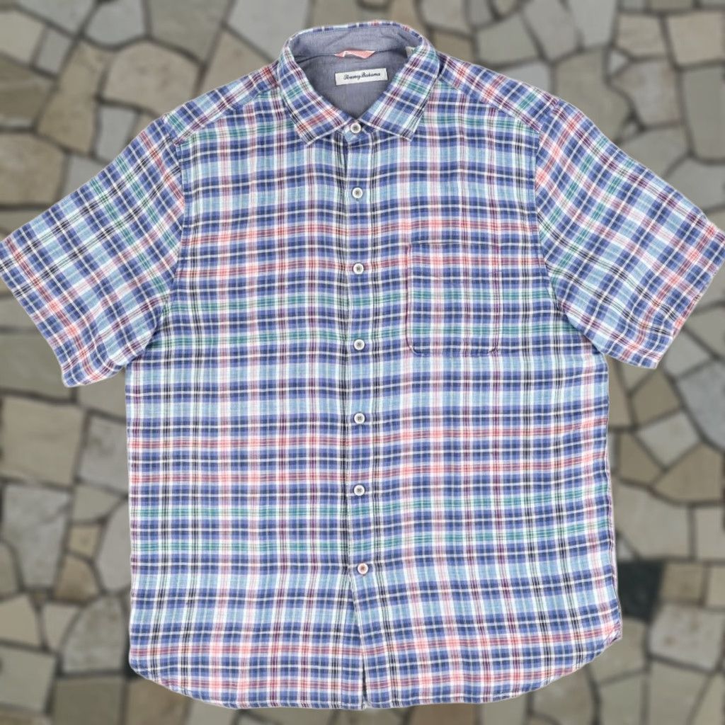 Tommy Bahama Tommy Bahama Linen Blend Short Sleeve Plaid Shirt Men's L Size US L / EU 52-54 / 3 - 1 Thumbnail