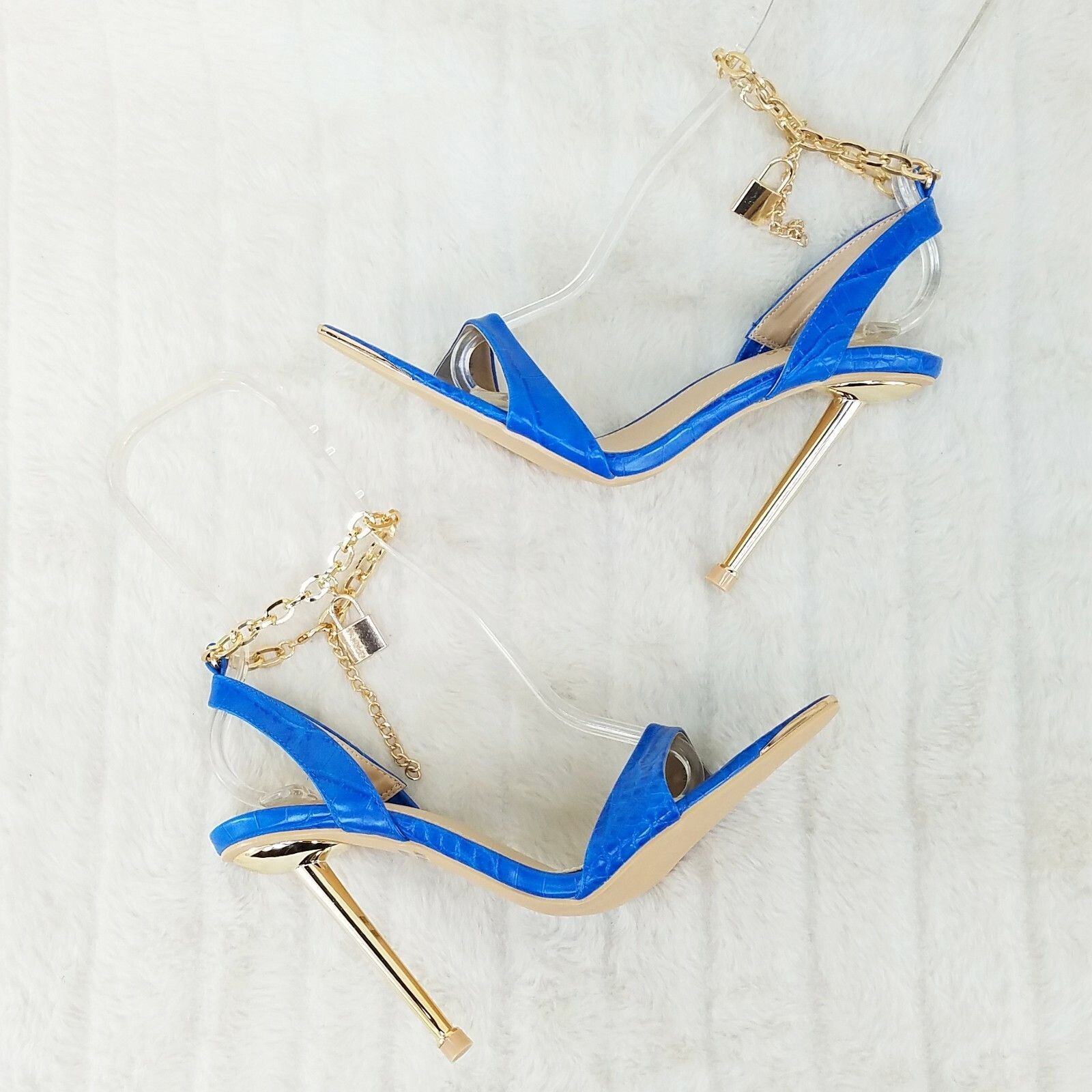 Other Nicely Pad Lock Chain Strap High Heels Metal Toe Tip Shoes T Size US 10 / IT 40 - 1 Thumbnail