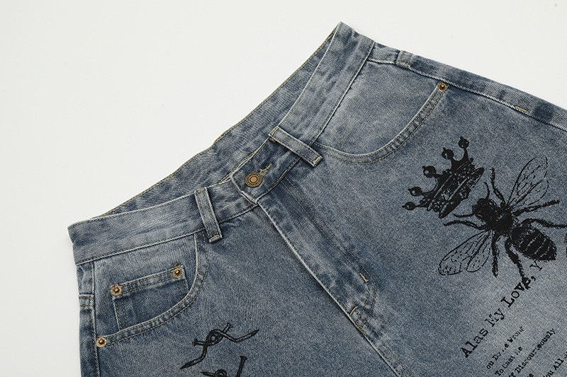 Japanese Brand Street-Style Insect Graffiti Print Denim Shorts Size US 32 / EU 48 - 3 Thumbnail