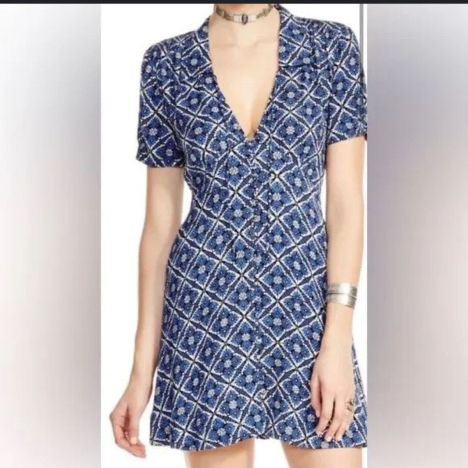 Free People Free People Melody Mosaic Mini Dress – Blue/Black – Size 2 Size XS / US 0-2 / IT 36-38 - 3 Thumbnail