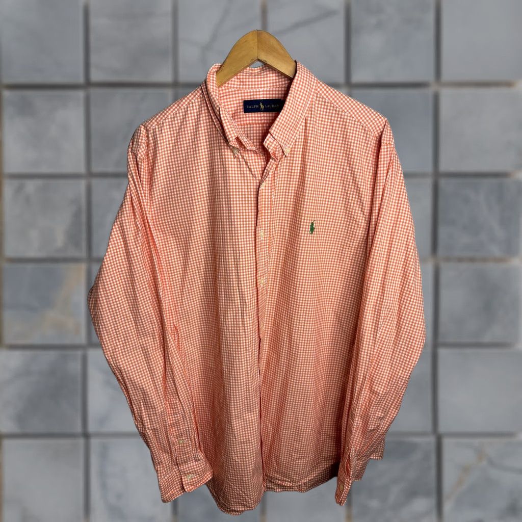 Ralph Lauren Ralph Lauren Shirt Mens XL Orange White Gingham Button Down Long Sleeve Pony Size US XL / EU 56 / 4 - 1 Thumbnail