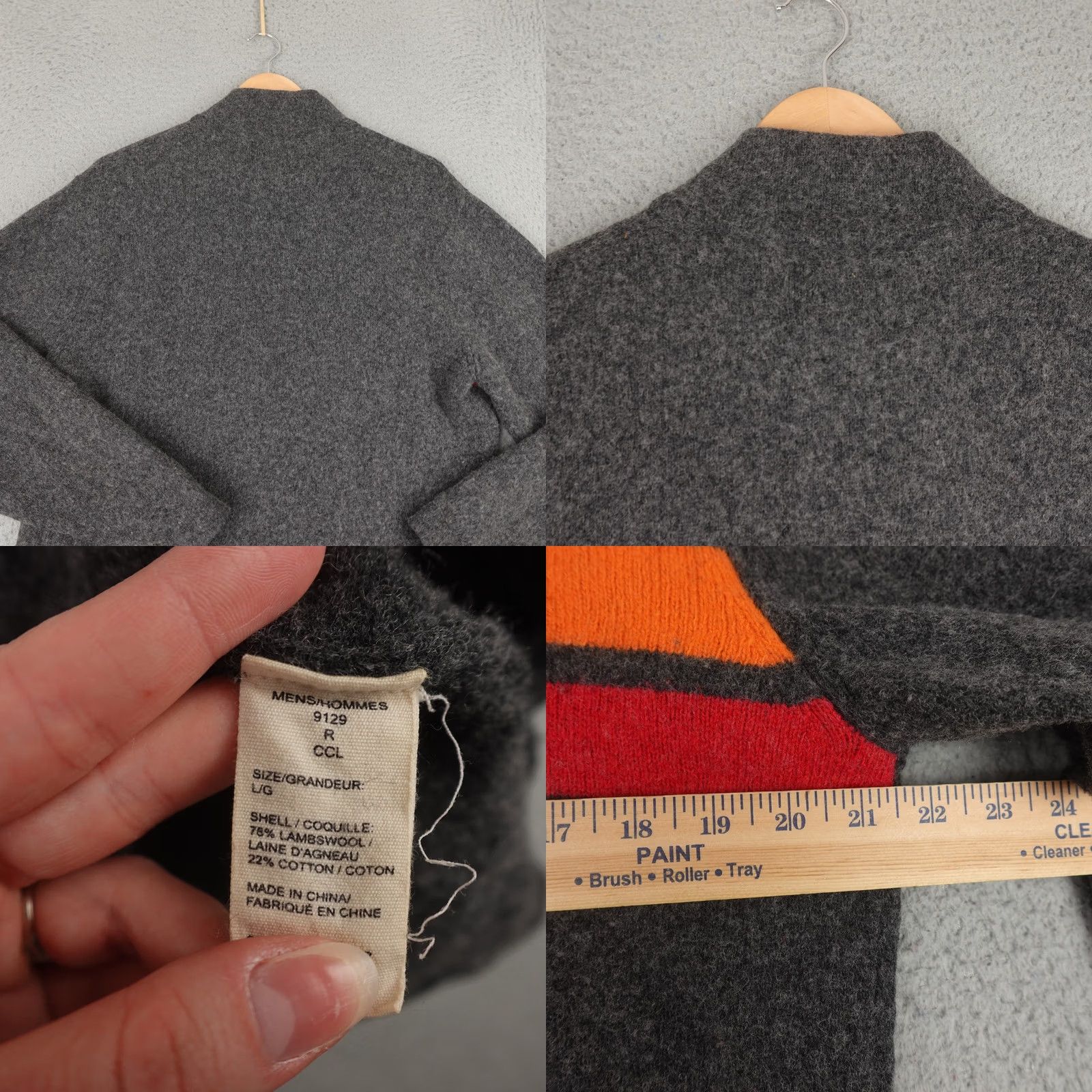Vintage Woolrich Sweater Mens Large Gray Stripe Pullover Wool/Cotton Knit Mock Neck Long Sleeve Heavyweight Outdoor Casual Business Winter Size US L / EU 52-54 / 3 - 8 Thumbnail