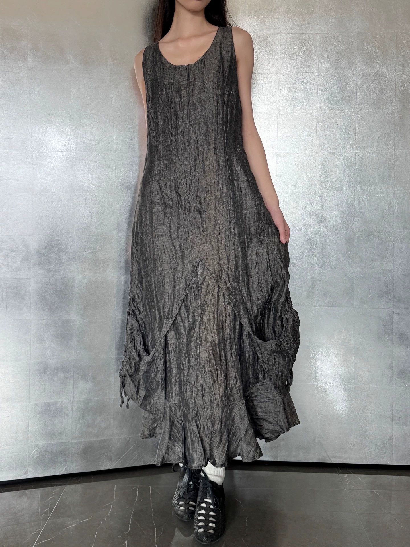 Other French Brand Pleated Linen Sheen Collar Dress Set Size M / US 6-8 / IT 42-44 - 4 Thumbnail