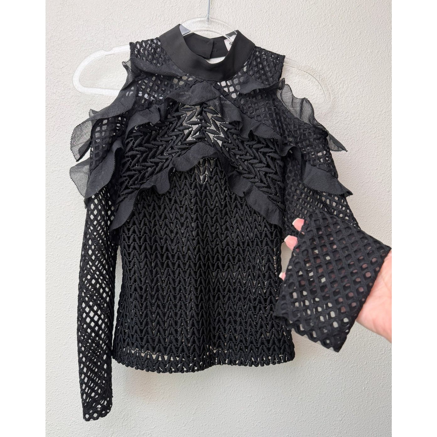 Self-Portrait Self-Portrait Black Purl Knit Cold Shoulder Top US 4 Size S / US 4 / IT 40 - 5 Thumbnail