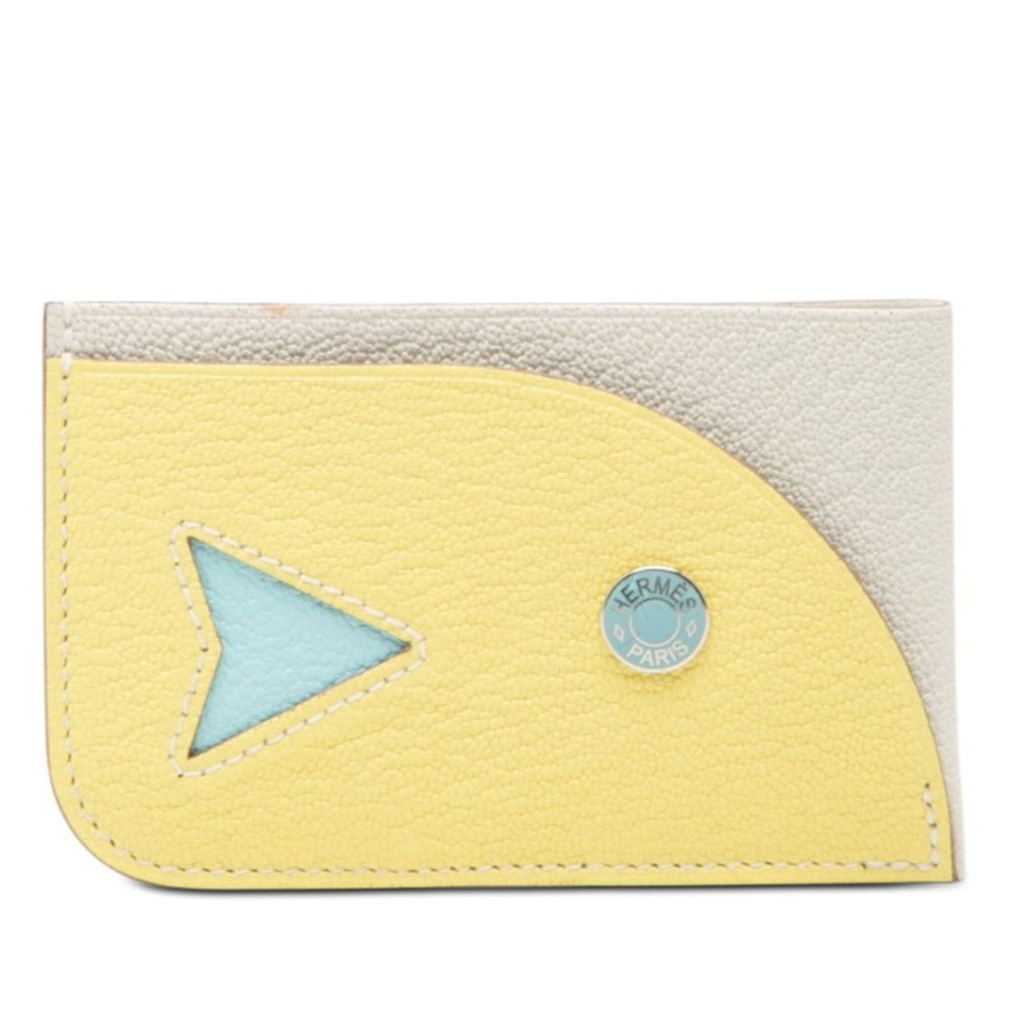 Hermes Hermes Poisson Business Card Holder/Card Case/Pass Case Mushroom Limoncello Blue Zephyr Chevre Mysore Women's HERMES Size ONE SIZE - 1 Thumbnail