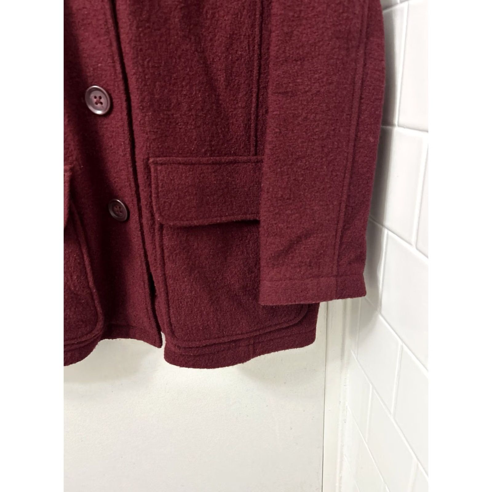 Vintage LL Bean Bellandi Italian Wool Coat Womens XL Burgundy Button Front Jacket 271132 Size XL / US 12-14 / IT 48-50 - 6 Thumbnail