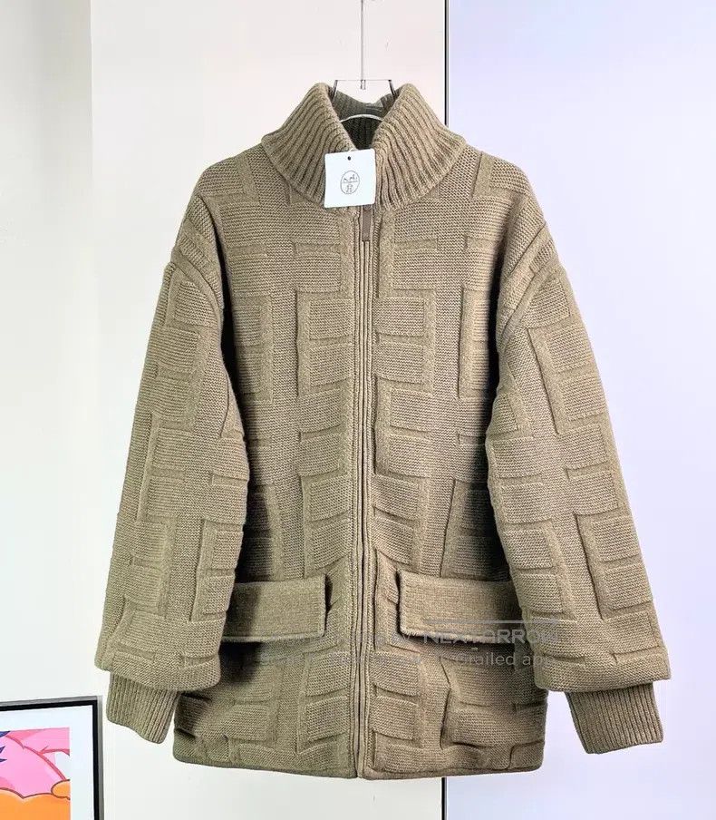 Hermes Hermes Newly Sheared Wool Filled Leather Zip Knit Cardigan Size XS / US 0-2 / IT 36-38 - 3 Thumbnail