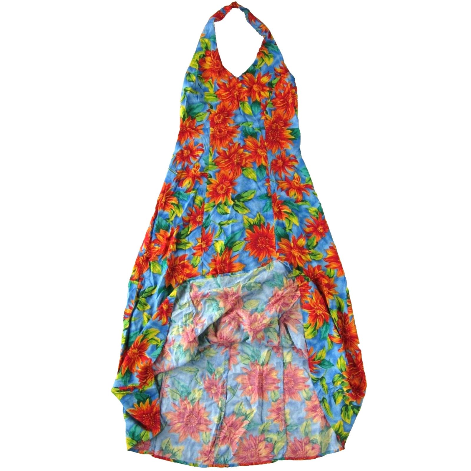 Sunflower VINTAGE UM & COMPANY Blue Orange Yellow Sunflower Flower Rayon Halter Dress M Size M / US 6-8 / IT 42-44 - 6 Thumbnail
