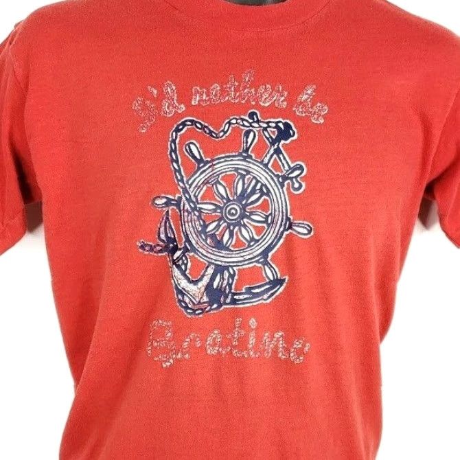 Nautica VINTAGE Id Rather Be Boating T Shirt Mens Size Medium 80s Nautical Made In USA Size US M / EU 48-50 / 2 - 2 Thumbnail