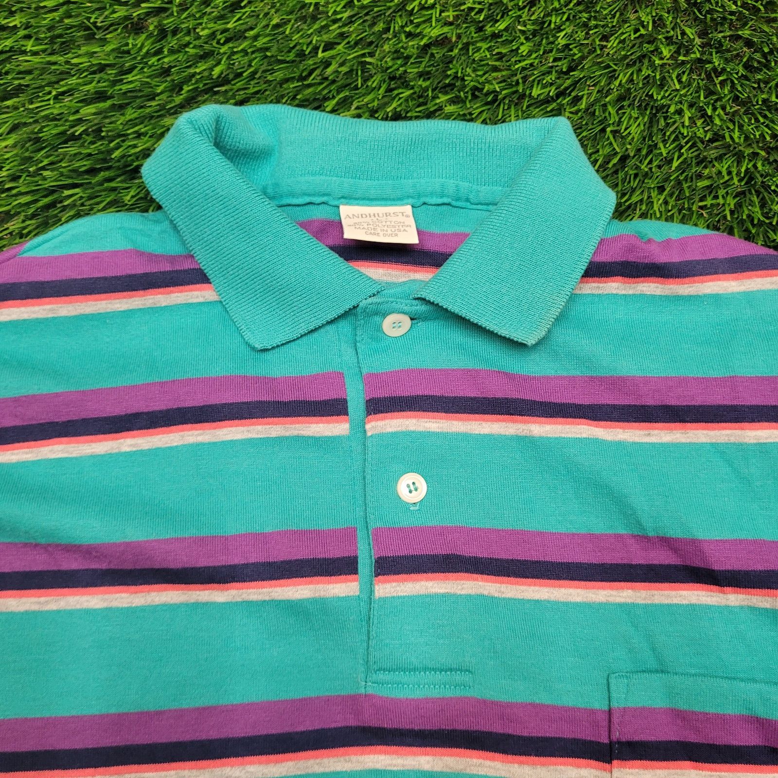 Vintage VTG 80s Andhurst Striped Polo Shirt M USA Skater Vaporwave Size US M / EU 48-50 / 2 - 2 Thumbnail