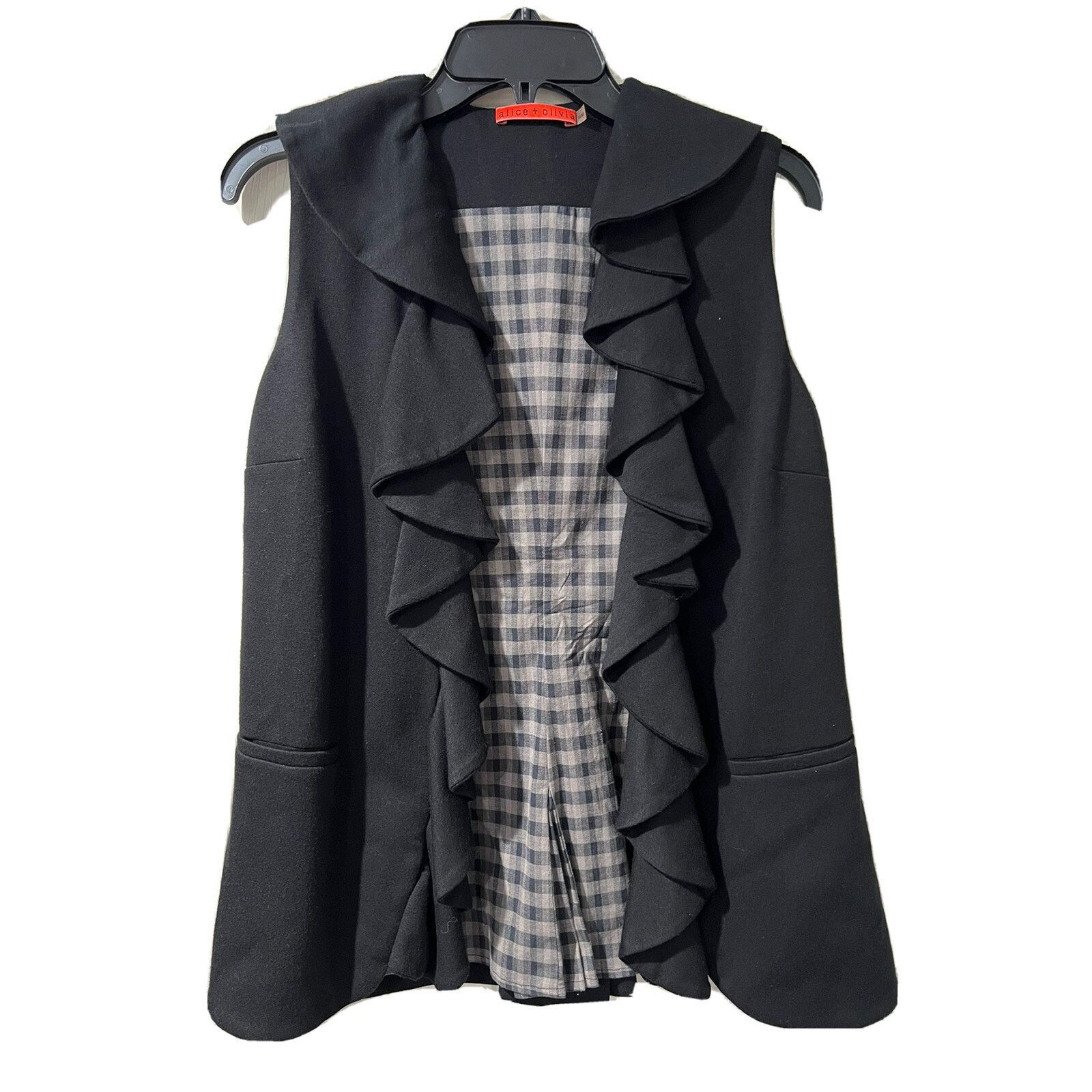 Alice + Olivia Alice + Olivia Ruffle Ponte Lined V-Neck Open Vest M A001626 Size M / US 6-8 / IT 42-44 - 1 Thumbnail