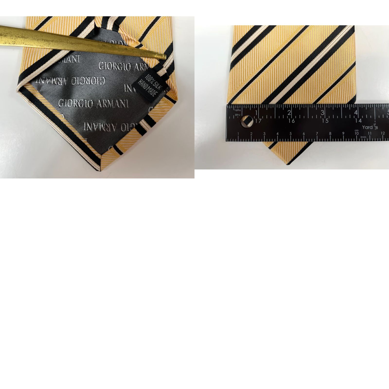 Giorgio Armani Giorgio Armani Men's Silk Tie Striped Hand Made in Italy, Pale Yellow, 60", Wide, 4" Width, Classic Length, Pre-owned in great condition Size ONE SIZE - 8 Thumbnail